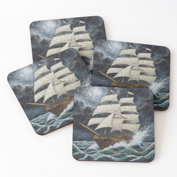 Item preview, Stormbound Voyage – Stained Glass Sailing Ship in Tempestuous Seas designed and sold by LuxuryApparels.