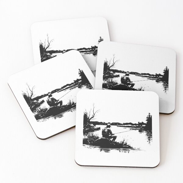 Item preview, Fishing Lake Angler Scene Shore Pond Landscape Man designed and sold by inkoutninja.