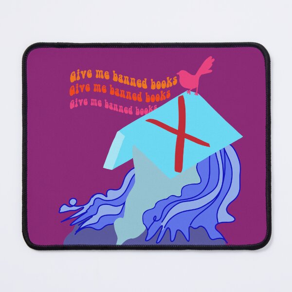 Item preview, Let's read banned books. Liberal, protest, feminist. Blue woman and pink bird. Line drawing. designed and sold by YaninaArcoiris.