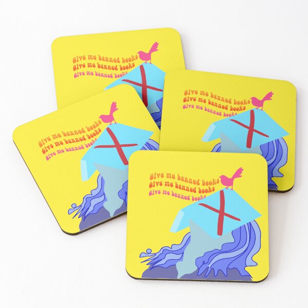 Item preview, Let's read banned books. Liberal, protest, feminist. Blue woman and pink bird. Line drawing. designed and sold by YaninaArcoiris.