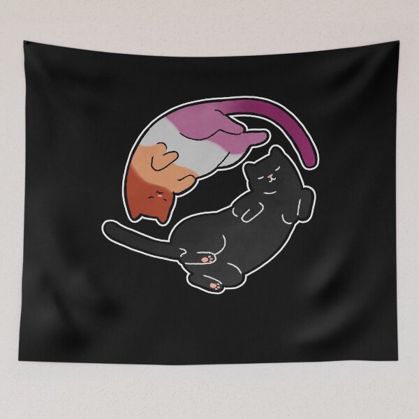 Item preview, Lesbian Cat Yin Yang LGBT Gay Pride Flag designed and sold by Clara Hollins.