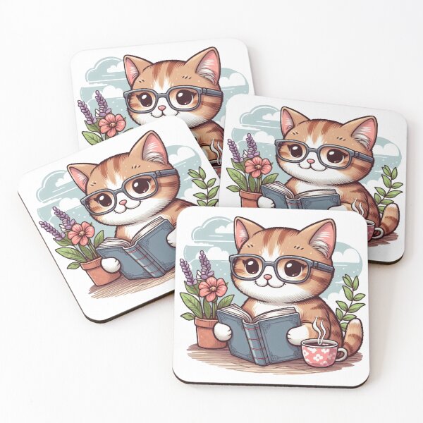 Item preview, A cute cat with a book and a coffee designed and sold by Mahilis.