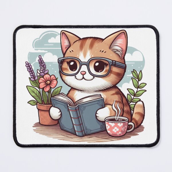 Item preview, A cute cat with a book and a coffee designed and sold by Mahilis.