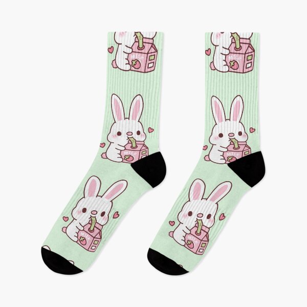 Item preview, Cute White Bunny Loves Drinking Strawberry Milk designed and sold by rustydoodle.