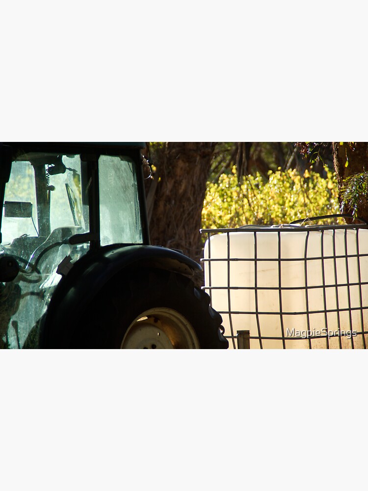 Thumbnail 3 of 3, Sticker, Magpie Springs Tractor Sunset Glow – Adelaide Hills Vineyard Farm Art Print designed and sold by MagpieSprings.