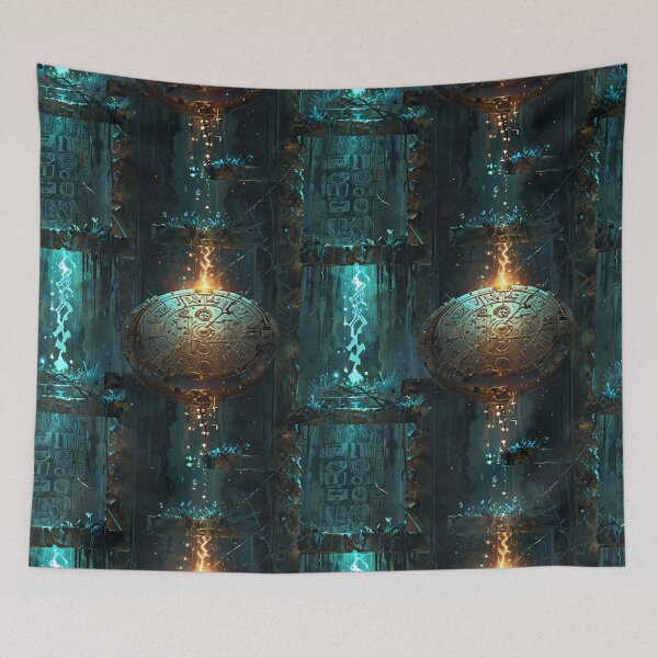 Item preview, Mysterious Ancient Structure Illuminated by Glowing Blue and Golden Lights designed and sold by CoolPixels.
