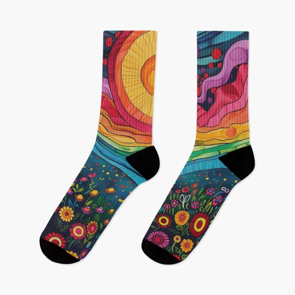 Item preview, Groovy Psychedelic Floral Sunny Colorful Horizon Illustration Art designed and sold by GrinGalore.