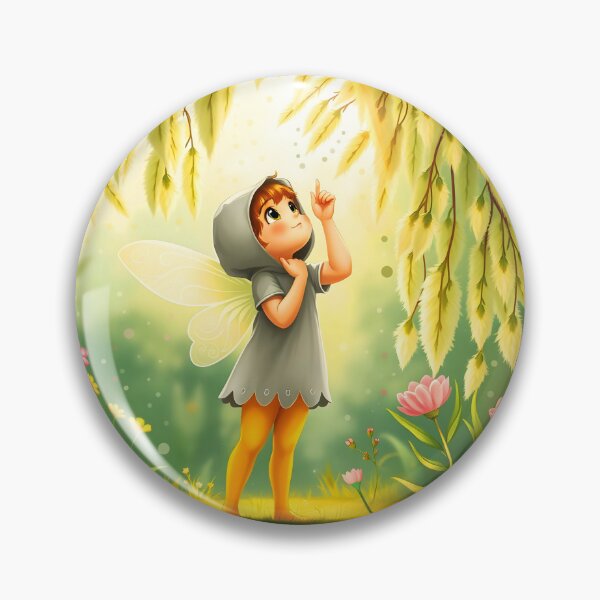Item preview, Cute fairy boy looking up for spring blooming tree wearing grey hood and yellow thights digital illustration designed and sold by EvaAngel.