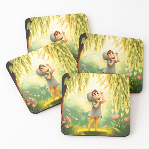 Item preview, Cute fairy boy looking up for spring blooming tree wearing grey hood and yellow thights digital illustration designed and sold by EvaAngel.