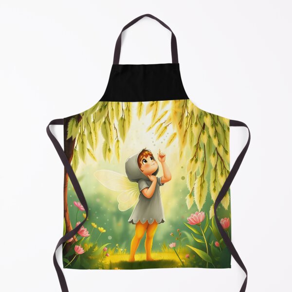 Item preview, Cute fairy boy looking up for spring blooming tree wearing grey hood and yellow thights digital illustration designed and sold by EvaAngel.
