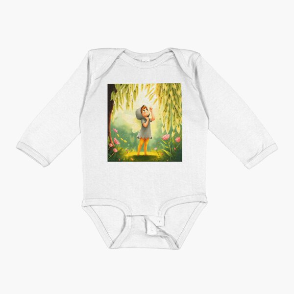 Item preview, Cute fairy boy looking up for spring blooming tree wearing grey hood and yellow thights digital illustration designed and sold by EvaAngel.