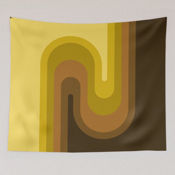 Item preview, Midcentury Modern Geometric Arch Rainbow Abstract 10 in Dark Leather Brown and Gold designed and sold by nineFlorals.