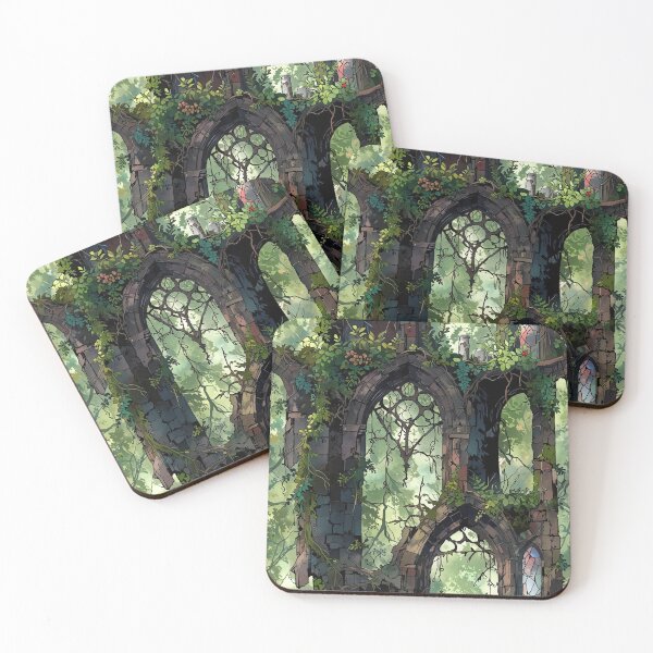Item preview, Overgrown ruins with broken stained glass, wild vines designed and sold by CoolPixels.