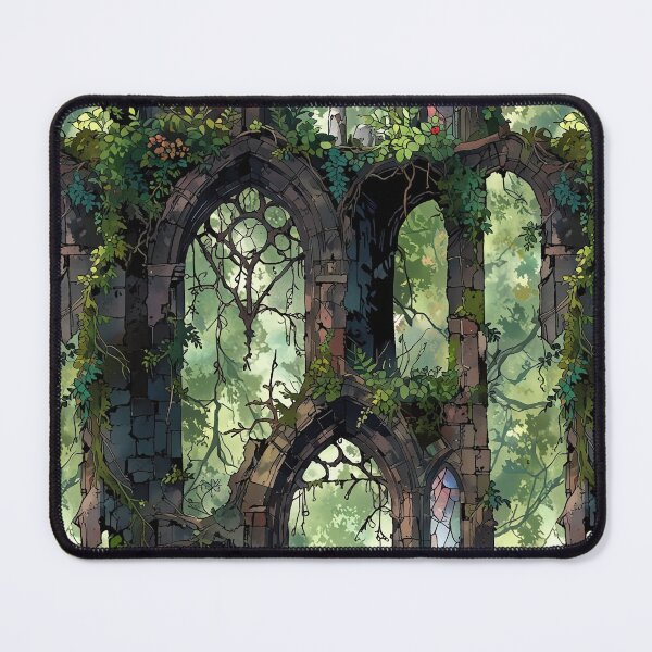 Item preview, Overgrown ruins with broken stained glass, wild vines designed and sold by CoolPixels.