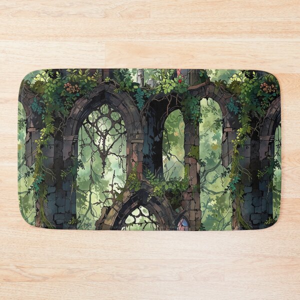 Item preview, Overgrown ruins with broken stained glass, wild vines designed and sold by CoolPixels.