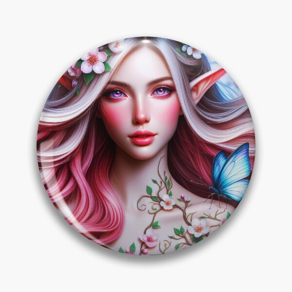 Item preview, Sakura Fae - beautiful ethereal fairy girl with a blue butterfly on shoulder under Sakura cherry trees in Spring digital illustration designed and sold by EvaAngel.