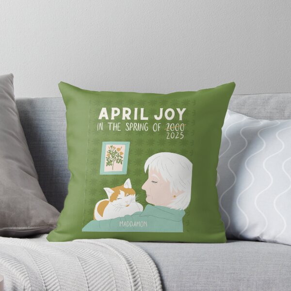 Vista previa del artículo con la obra «Alegría de abril: Ilustración de una primavera saludable con la abuela y su compañero felino», diseñado y vendido por MaddaMom.
