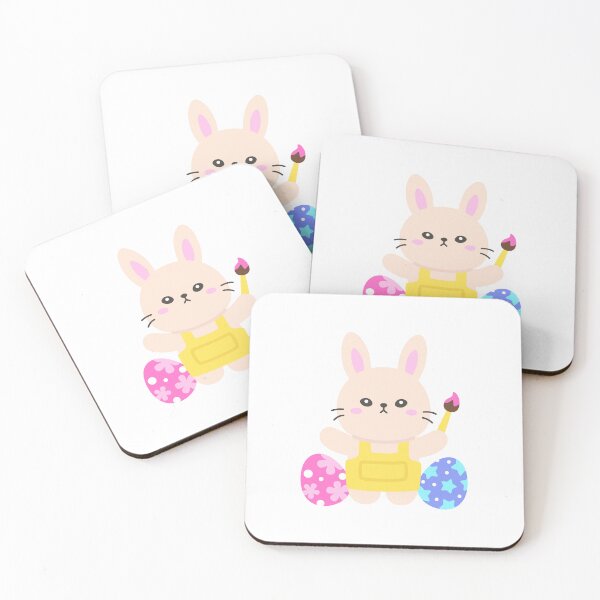 Item preview, Cute Easter Bunny Standing with Paintbrush and Colorful Eggs designed and sold by BubiStudio.