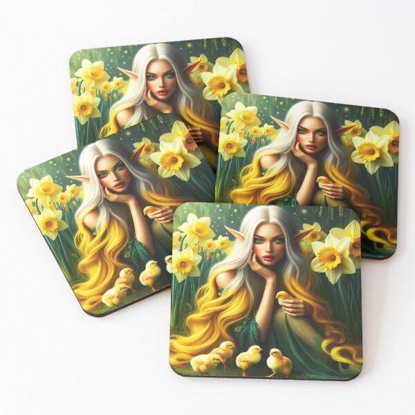 Item preview, Hada Narciso - Hermosa hada rubia amarilla etérea con lindos pollitos en una ilustración digital de primavera designed and sold by EvaAngel.