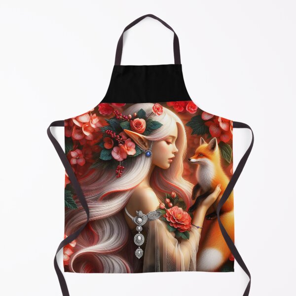 Item preview, Fox Fae - beautiful ethereal silver blond fairy girl with cute fox among begonias digital illustration designed and sold by EvaAngel.