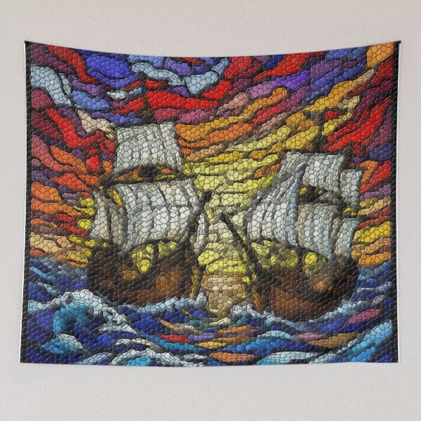 Item preview, Clash at Sea – Medieval Naval Battle in Stained Glass designed and sold by LuxuryApparels.