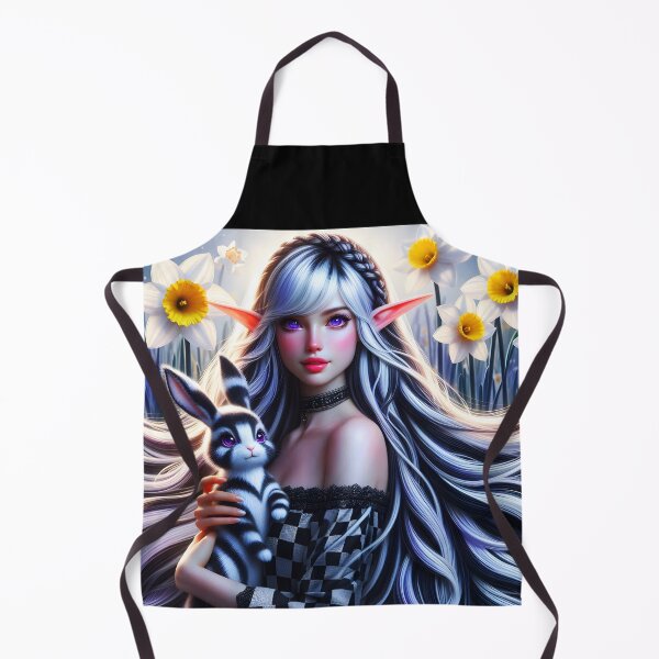 Item preview, Easter Fae - beautiful ethereal black and white fairy girl with cute bunny in Spring with daffodils digital illustration designed and sold by EvaAngel.