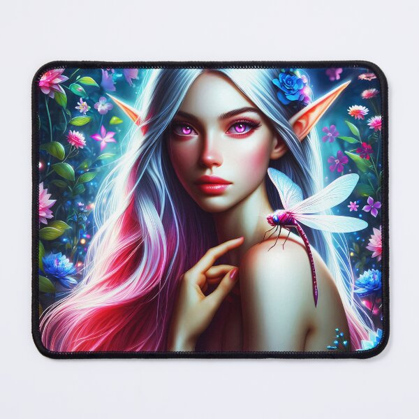 Item preview, Dragonfly Fae - beautiful ethereal fairy girl with a Dragonfly on shoulder under Pink florals digital illustration designed and sold by EvaAngel.