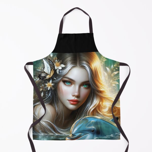 Item preview, Water Fae Siren Nymph Mermaid with butterfly in blond hair - beautiful ethereal fairy girl with a Doplhin  digital illustration designed and sold by EvaAngel.