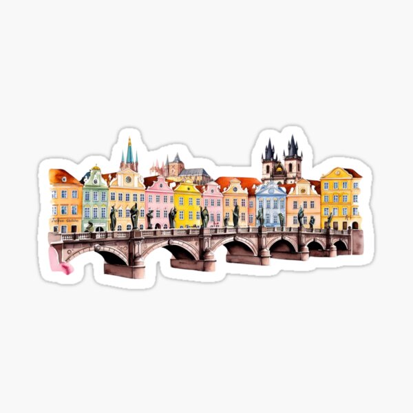 Aperçu de l'œuvre  Prague à l'aquarelle – un design magique avec le pont Charles et la vieille ville créée et vendue par StormArte.