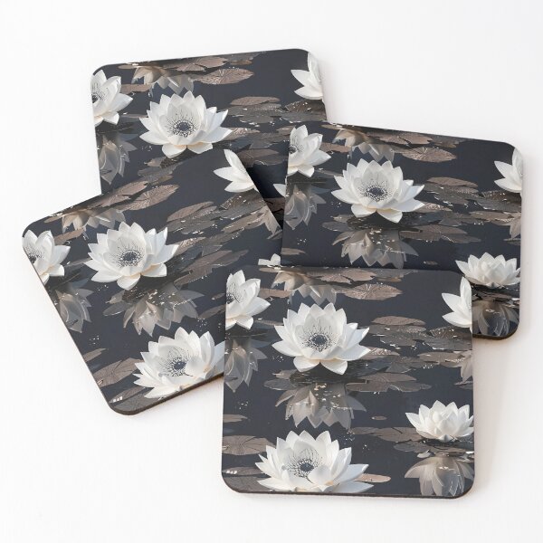 Item preview, Elegant White Lotus Flowers Reflecting on a Dark Tranquil Water Surface designed and sold by CoolPixels.