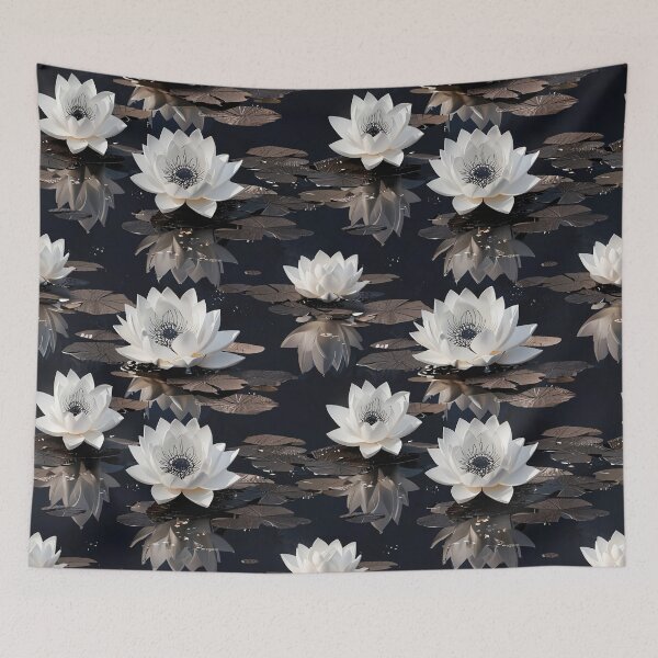 Item preview, Elegant White Lotus Flowers Reflecting on a Dark Tranquil Water Surface designed and sold by CoolPixels.