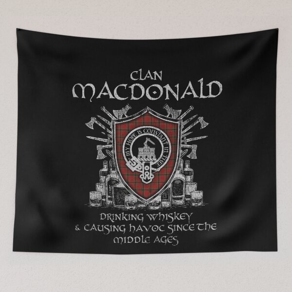 Item preview, Clan MacDonald Clanranald 2 drinking whiskey and causing havoc heritage crest tartan plaid designed and sold by Clan1093.