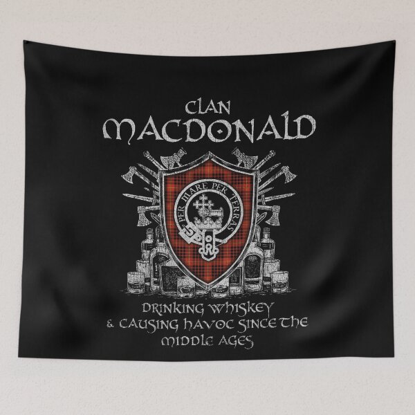 Item preview, Clan MacDonald of Ardnamurchan drinking whiskey and causing havoc heritage crest tartan plaid designed and sold by Clan1093.