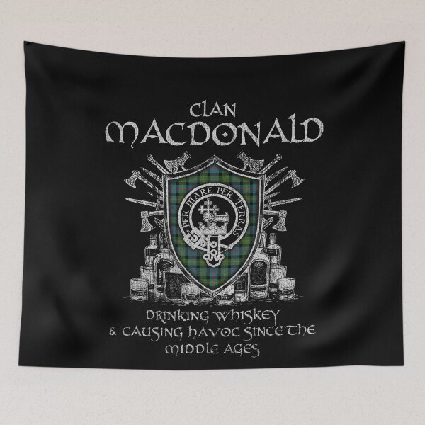 Artikelvorschau, Clan MacDonald von Borrodale trinkt Whisky und verursacht Chaos Erbe Wappen Tartan Plaid entworfen und verkauft von Clan1093.