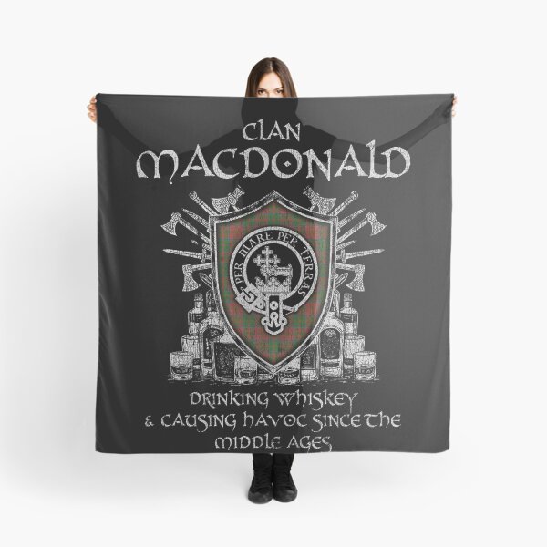 Item preview, Clan MacDonald of Glencoe drinking whiskey and causing havoc heritage crest tartan plaid designed and sold by Clan1093.