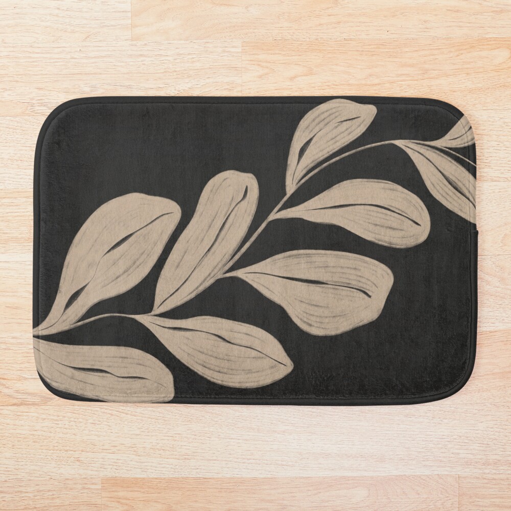 Dark Moody Black And Beige Leaf Pattern Art  Shower Curtain