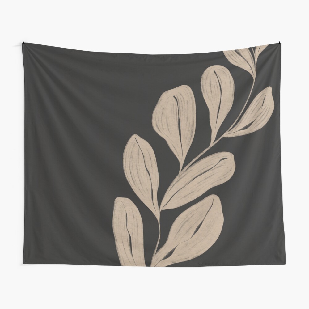 Dark Moody Black And Beige Leaf Pattern Art  Shower Curtain