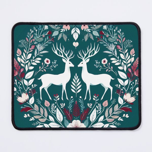 Item preview, Whispers of the Winter Woods - Scandinavian Folk Art Twin Deer in a Floral Embrace by heidiannemorris designed and sold by FOLK ART FUSION by heidiannemorris.