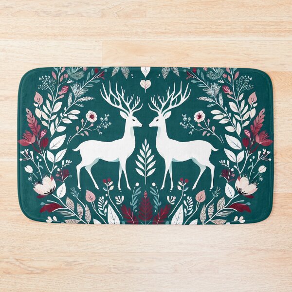 Item preview, Whispers of the Winter Woods - Scandinavian Folk Art Twin Deer in a Floral Embrace by heidiannemorris designed and sold by FOLK ART FUSION by heidiannemorris.