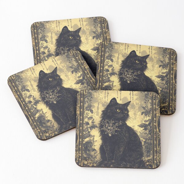 Item preview, Elegant gothic black cat with vintage gold accents designed and sold by TeeTribeWear.
