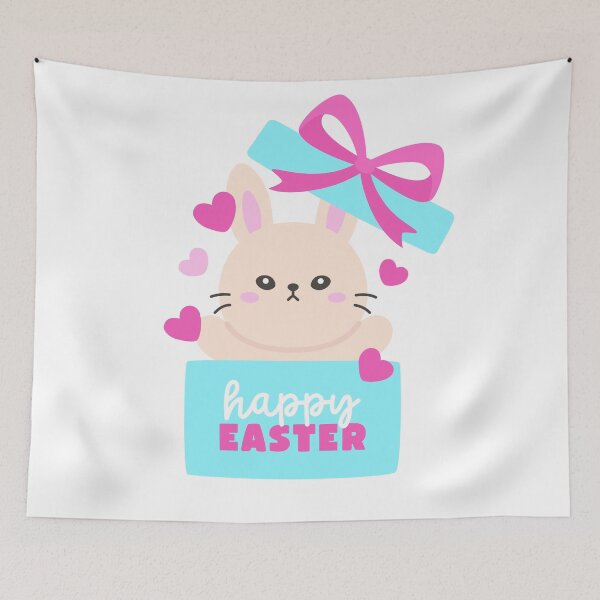 Item preview, Happy Easter Bunny Popping Out of Gift Box with Hearts and Bow Sticker designed and sold by BubiStudio.