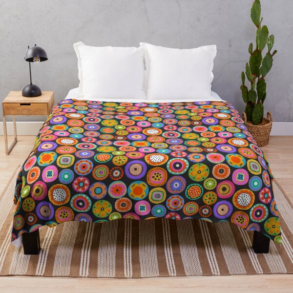 Item preview, colorful bright modern blooms - scandi folksy abstract bold uplifting joyful flowers on dark designed and sold by artgeige.