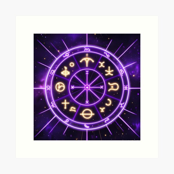 Item preview, Neon Zodiac Wheel Print - Purple and Gold Glow designed and sold by NeonBloom Prints.