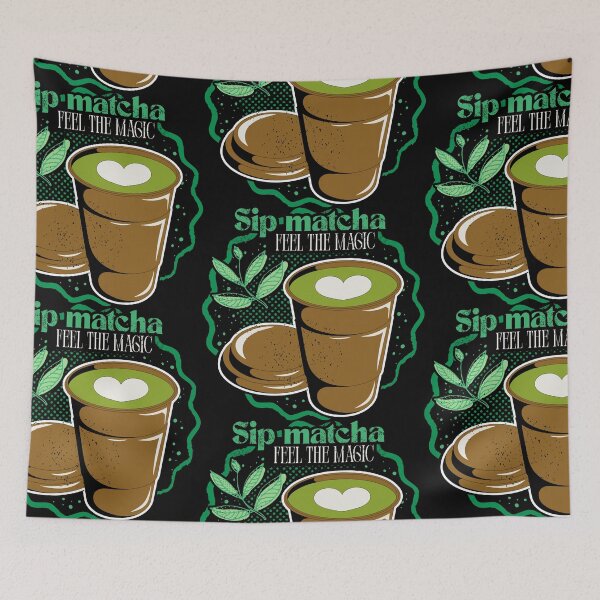 Item preview, Sip Matcha Green Leaves Brown Cup Black Foam Heart designed and sold by SplashTastic.