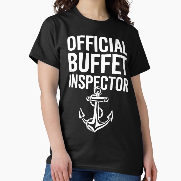 Vista previa del artículo con la obra «Camiseta oficial de Buffet Inspector para cruceros, divertida, para amantes de la comida y las vacaciones», diseñado y vendido por deklnwart.