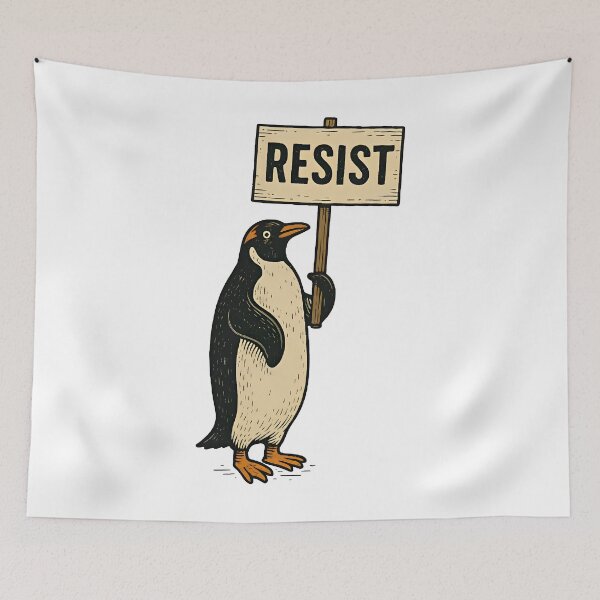 Item preview, Rebel Gentoo Penguins RESIST Anti-Tariff Protest designed and sold by DunciOcukino.
