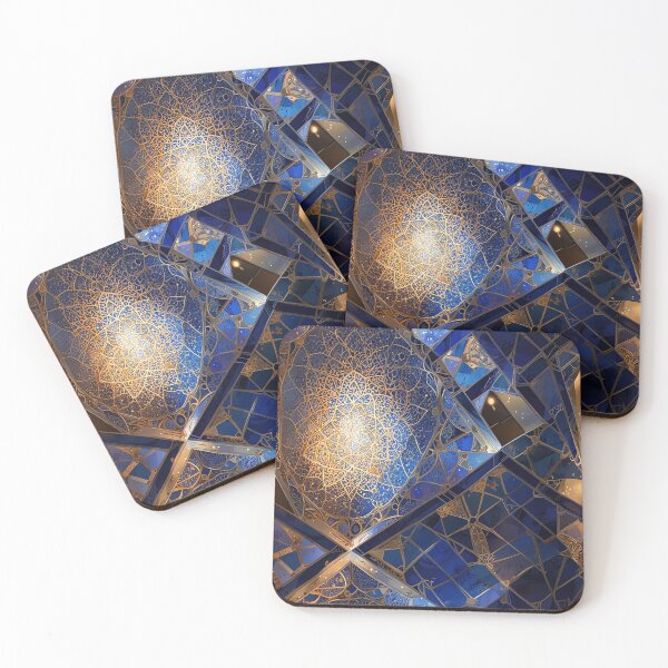 Item preview, Intricate Golden Patterns on Blue Geometric Panels designed and sold by CoolPixels.