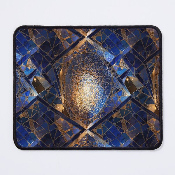 Item preview, Intricate Golden Patterns on Blue Geometric Panels designed and sold by CoolPixels.