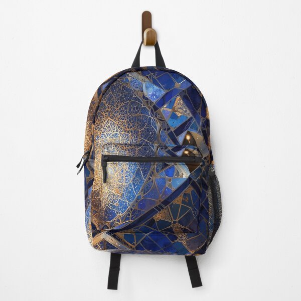 Item preview, Intricate Golden Patterns on Blue Geometric Panels designed and sold by CoolPixels.