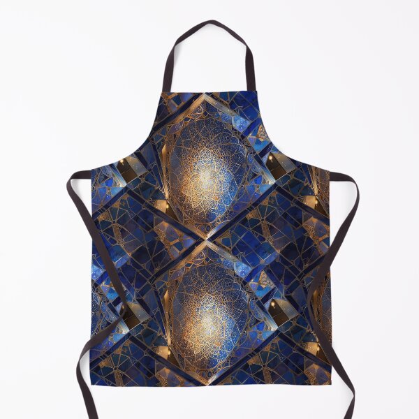 Artikelvorschau, Komplizierte goldene Muster auf blauen geometrischen Paneelen entworfen und verkauft von CoolPixels.